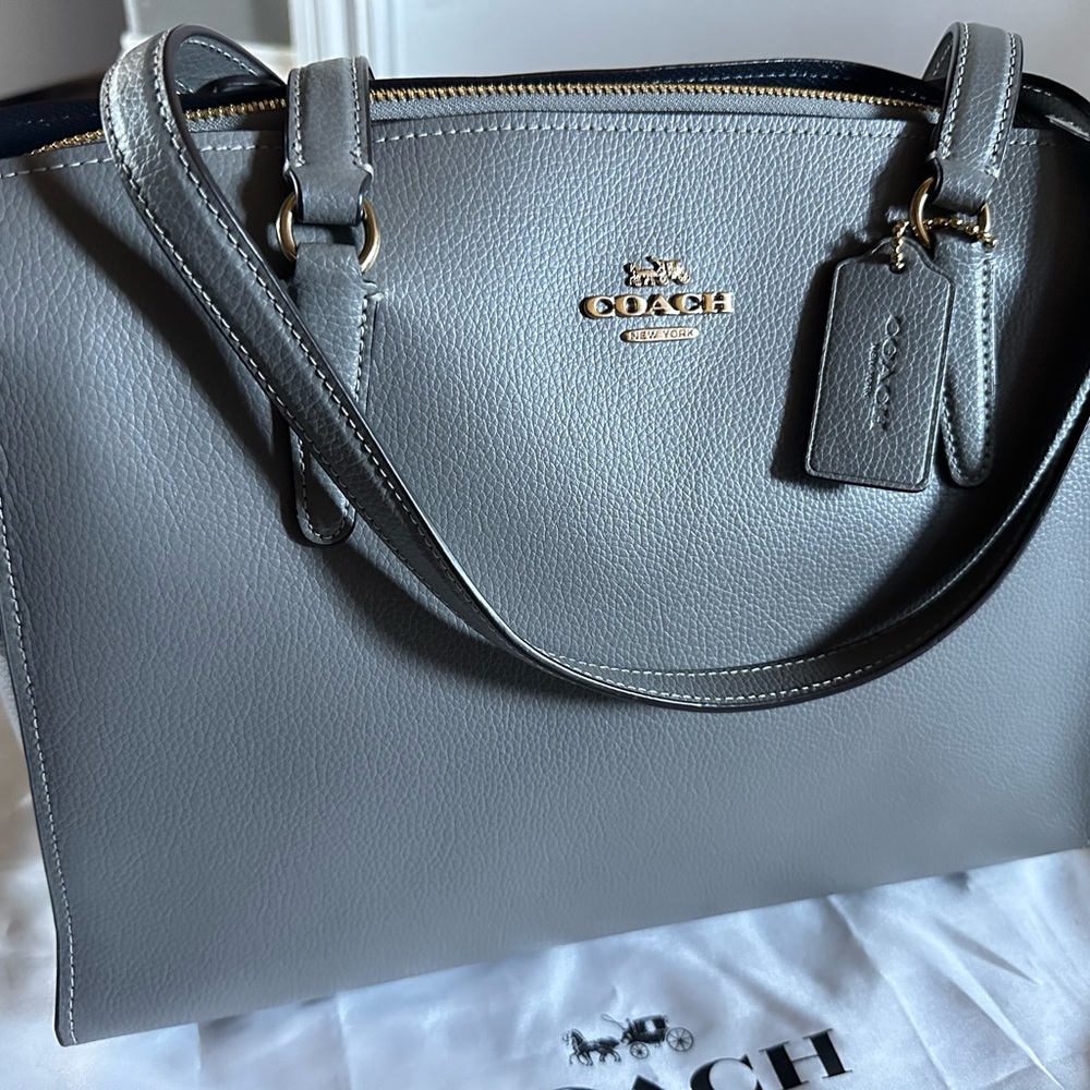 Coach Tatum Carryall Gray Pebbled Leather Gold HW Crossbody C4078 - Picture 2 of 10